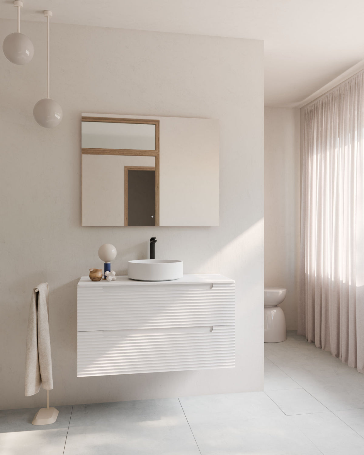 Kairo 2 cajones blanco – con encimera Blanco, vista frontal