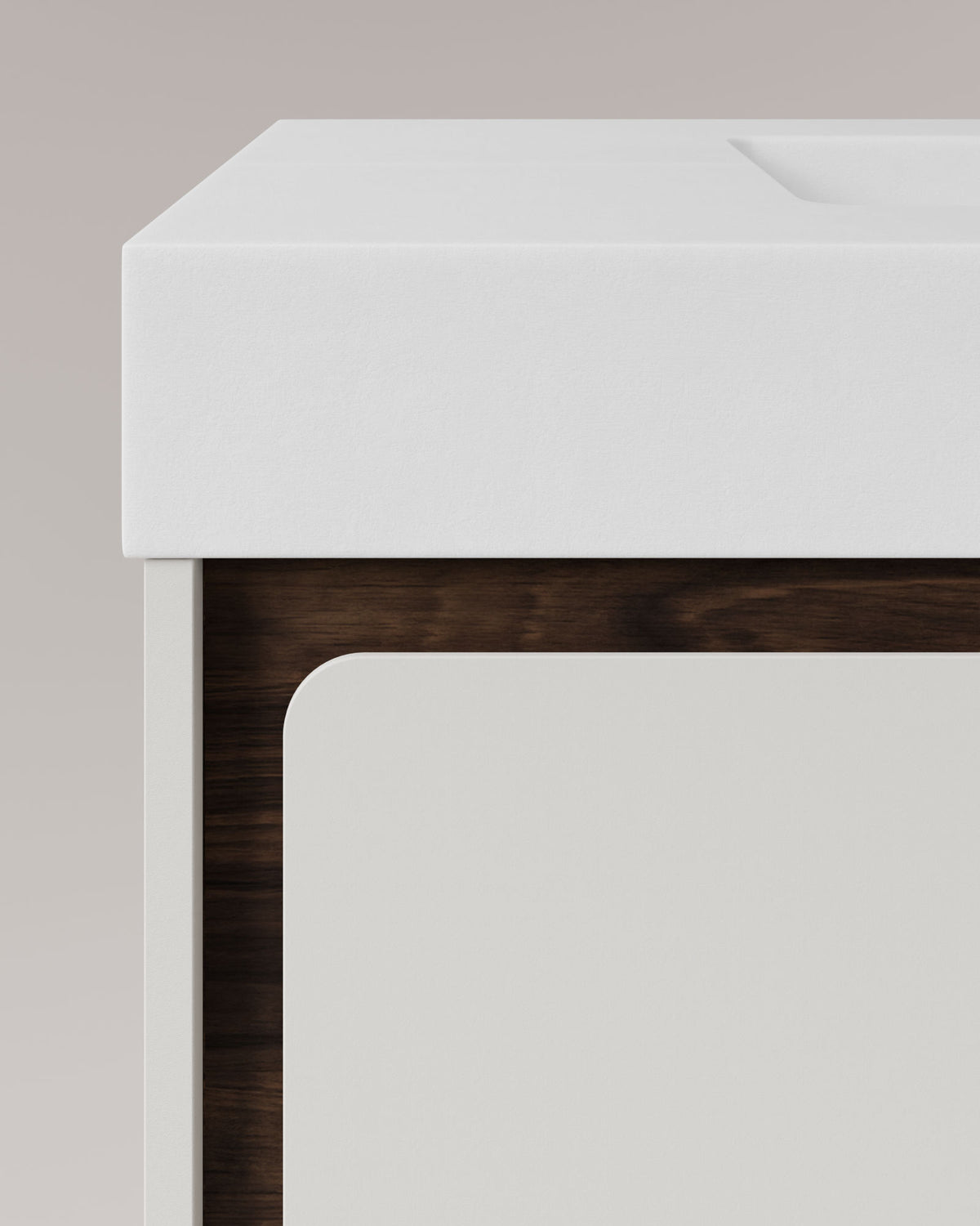 Cyra 2 cajones blanco nogal – con lavabo integrado Toren Blanco, Faldón 10 cm, con agujero de grifo, vista de detalle