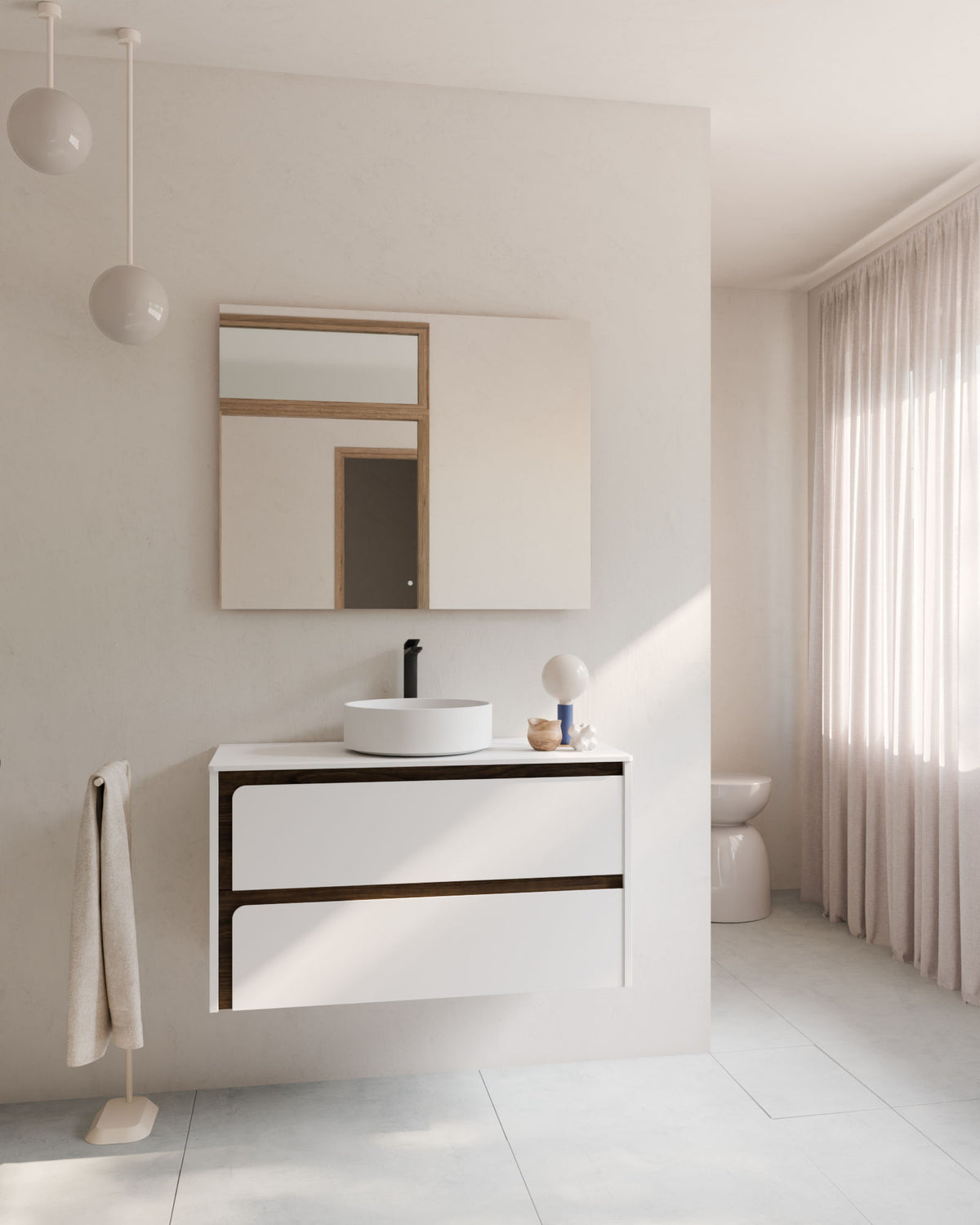 Cyra 2 cajones blanco nogal – con encimera Blanco, vista frontal