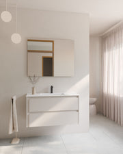 Cyra 2 cajones blanco blanco – con lavabo integrado Toren Blanco, Faldón 2 cm, con agujero de grifo, vista frontal