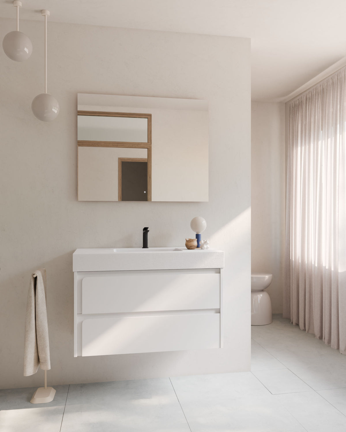 Cyra 2 cajones blanco blanco – con lavabo integrado Toren Blanco, Faldón 10 cm, con agujero de grifo, vista frontal
