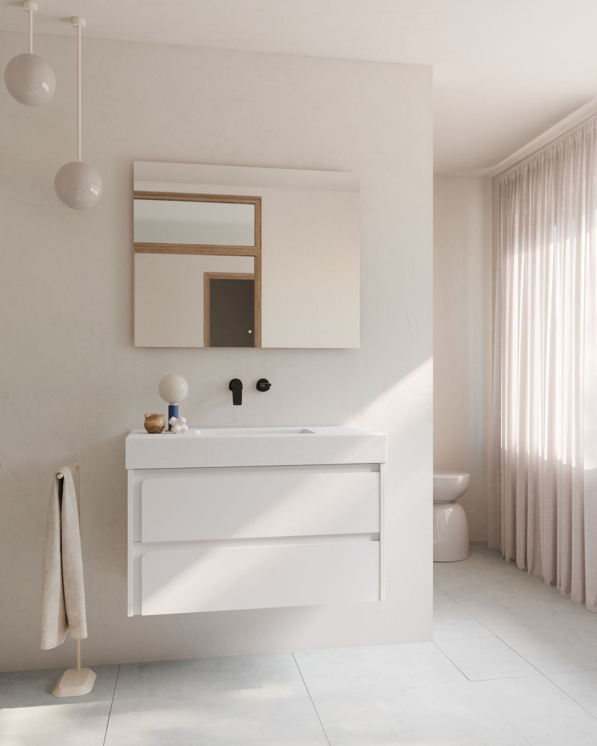 Cyra 2 cajones blanco blanco – con lavabo integrado Toren Blanco, Faldón 10 cm, sin agujero de grifo, vista frontal