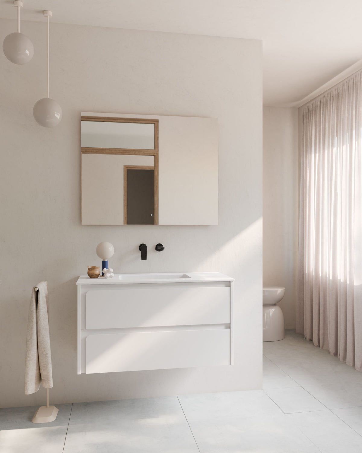 Cyra 2 cajones blanco blanco – con lavabo integrado Toren Blanco, Faldón 2 cm, sin agujero de grifo, vista frontal