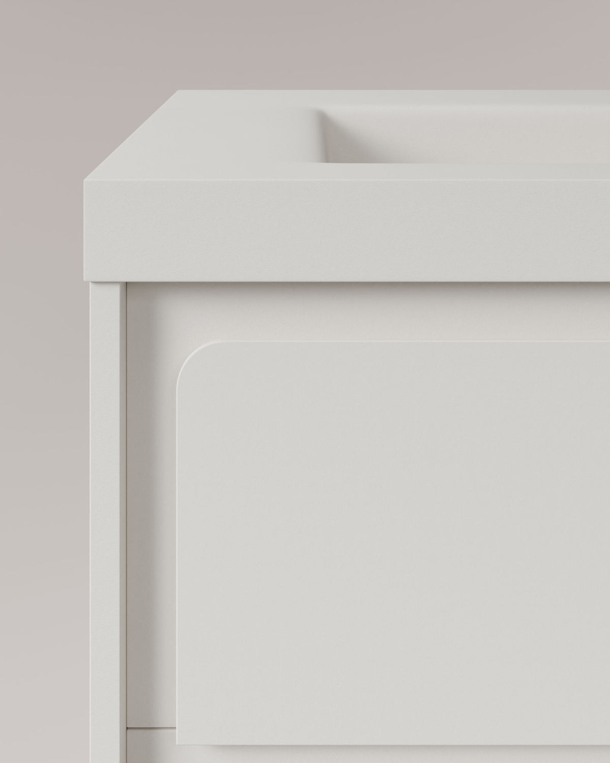 Cyra 2 cajones blanco blanco – con lavabo integrado Ardelia Blanco, Faldón 6 cm, con agujero de grifo, vista de detalle