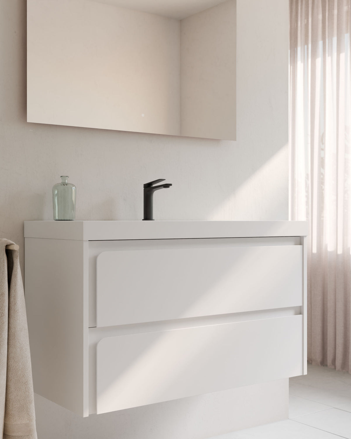 Cyra 2 cajones blanco blanco – con lavabo integrado Ardelia Blanco, Faldón 6 cm, con agujero de grifo, primer plano
