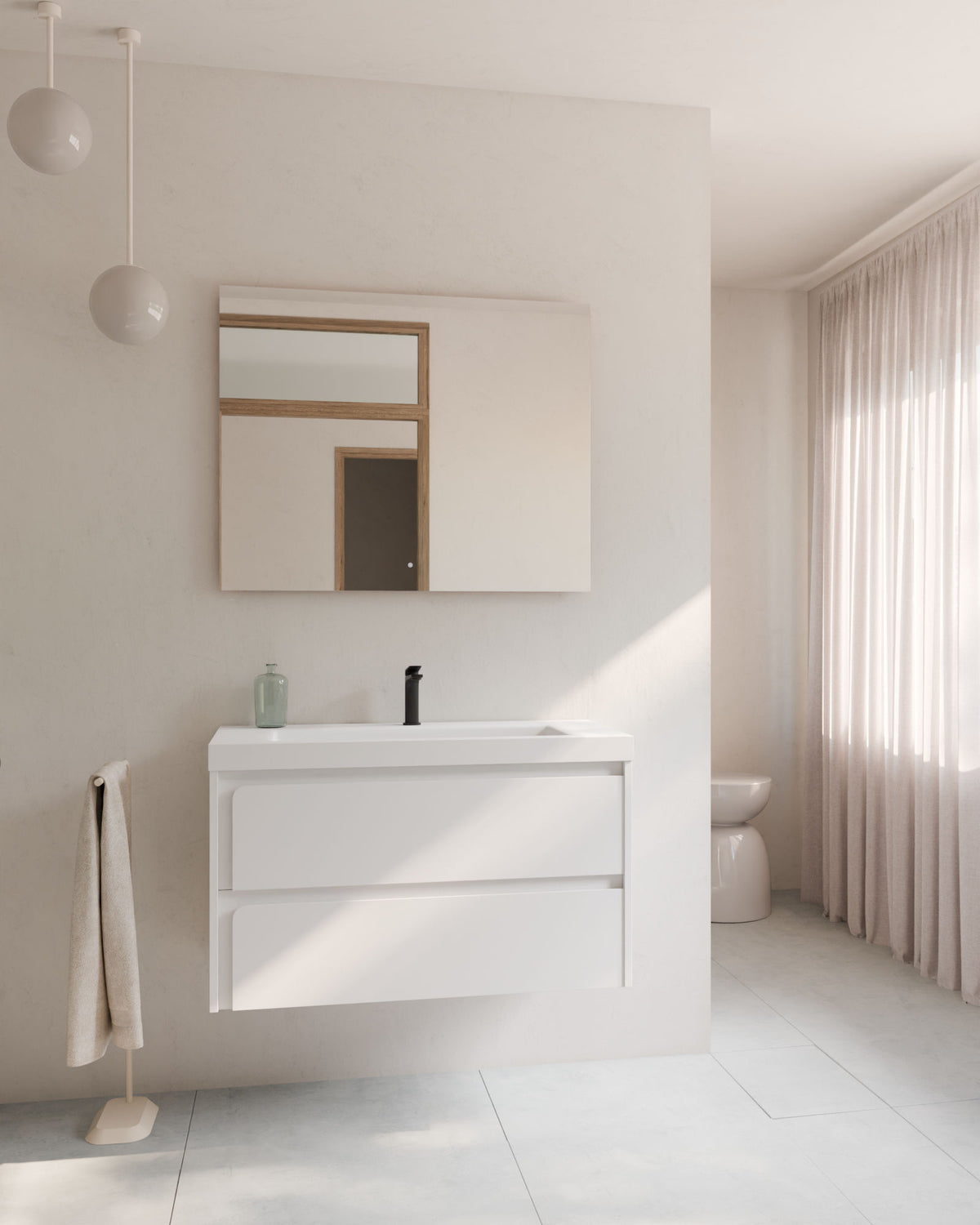 Cyra 2 cajones blanco blanco – con lavabo integrado Ardelia Blanco, Faldón 6 cm, con agujero de grifo, vista frontal