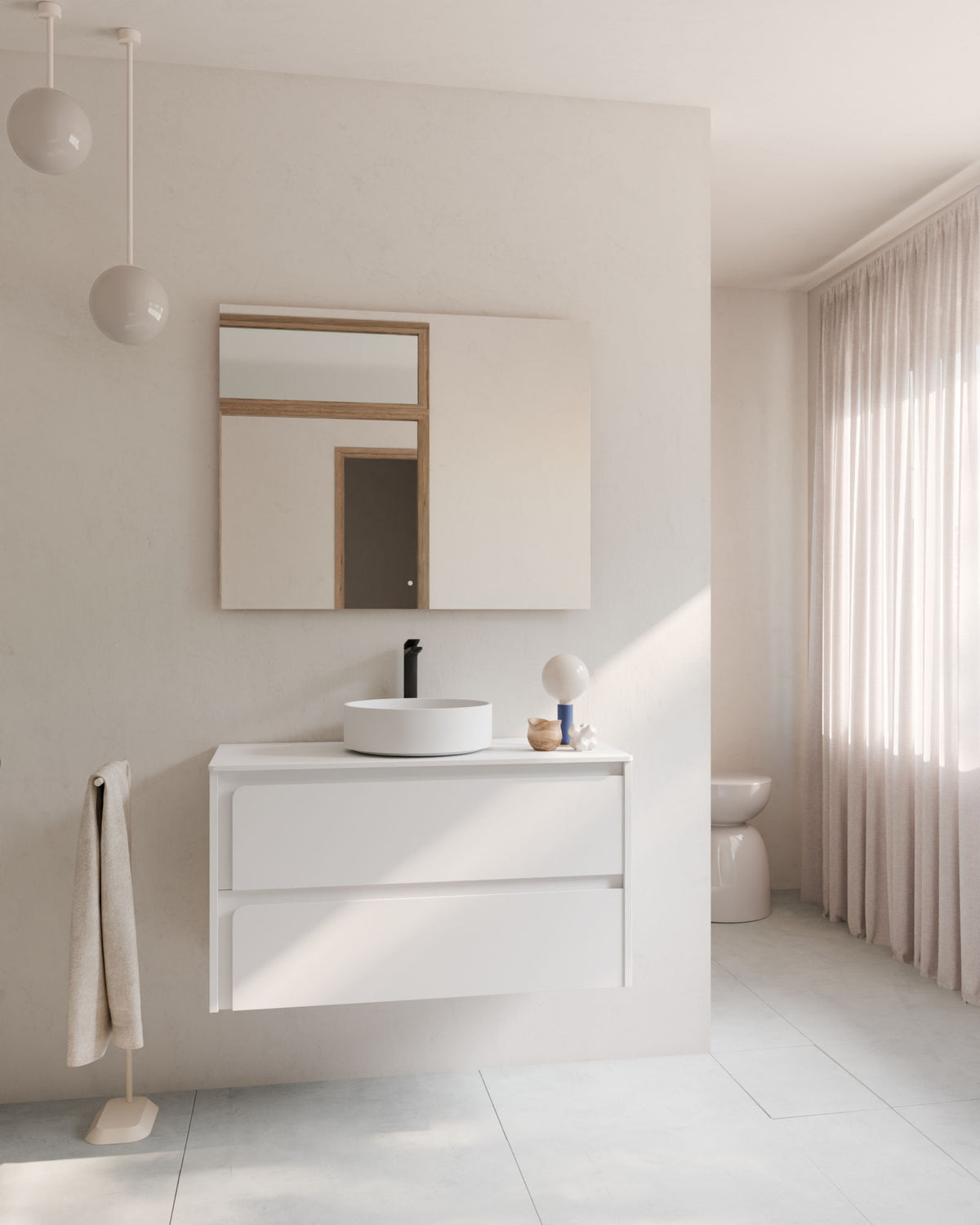 Cyra 2 cajones blanco blanco – con encimera Blanco, vista frontal