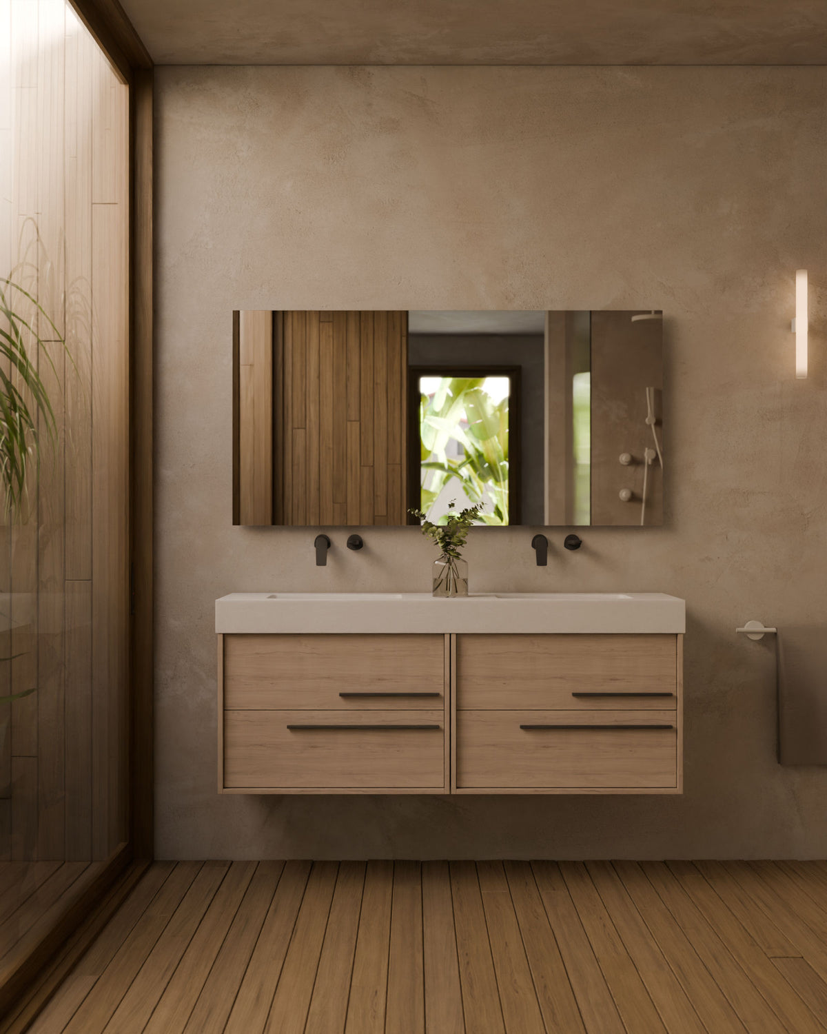 Marel 4 cajones Doble seno Roble Marfil Grafito – con lavabo integrado Toren Blanco, Faldón 10 cm, sin agujero de grifo, vista frontal