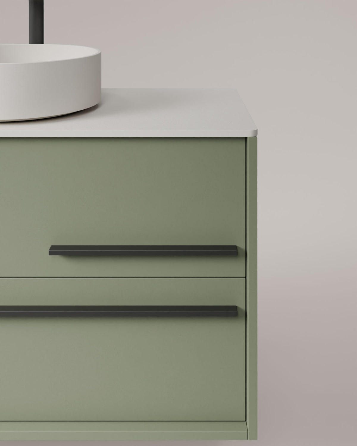 Marel 4 tiroirs Double vasque Vert Kitami Graphite – avec plan de travail Blanc, vue de détail