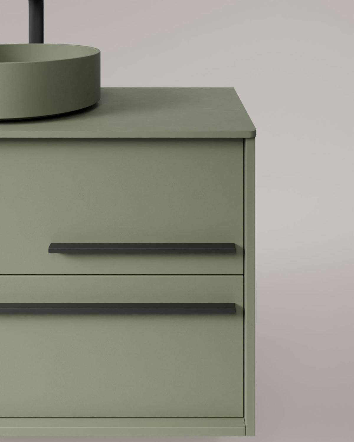 Marel 4 tiroirs Double vasque Vert Kitami Graphite – avec plan de travail Vert Kitami, vue de détail