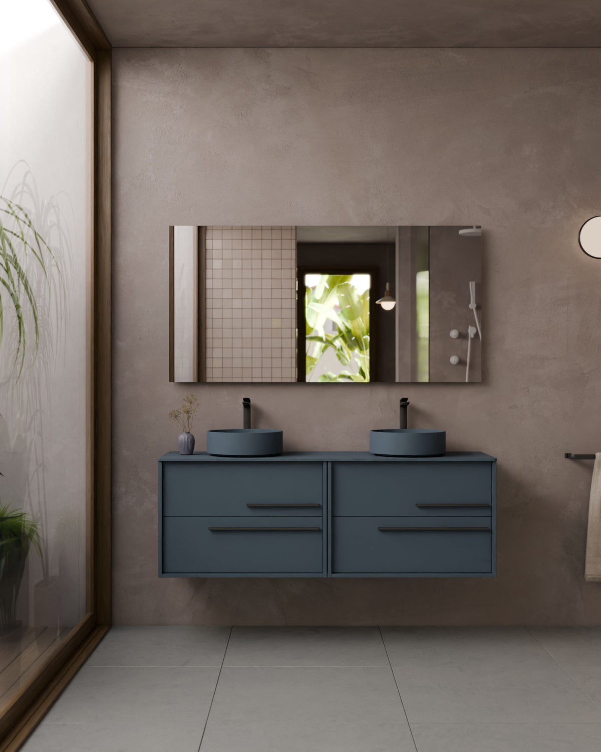 Marel 4 tiroirs Double vasque Bleu Brise Graphite – avec plan de travail Bleu Brise, vue de face