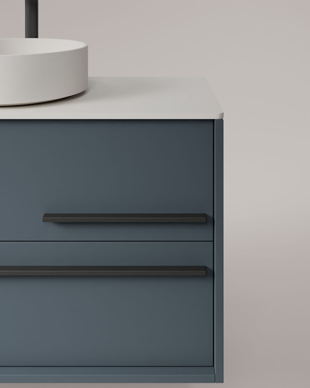 Marel 4 tiroirs Double vasque Bleu Brise Graphite – avec plan de travail Blanc, vue de détail