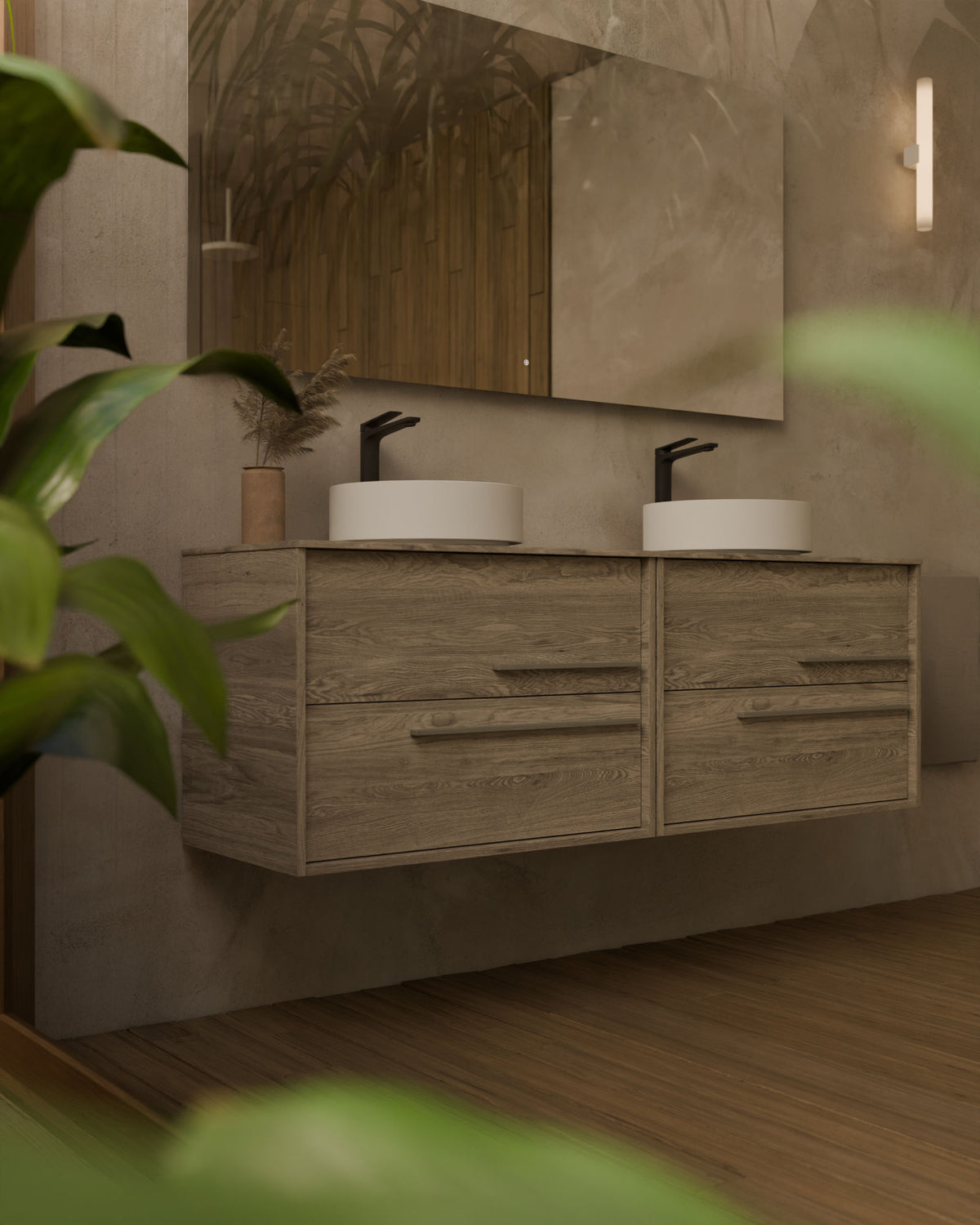 Marel 4 cajones Doble seno Roble Natural Cuarzo – con encimera Roble natural, primer plano