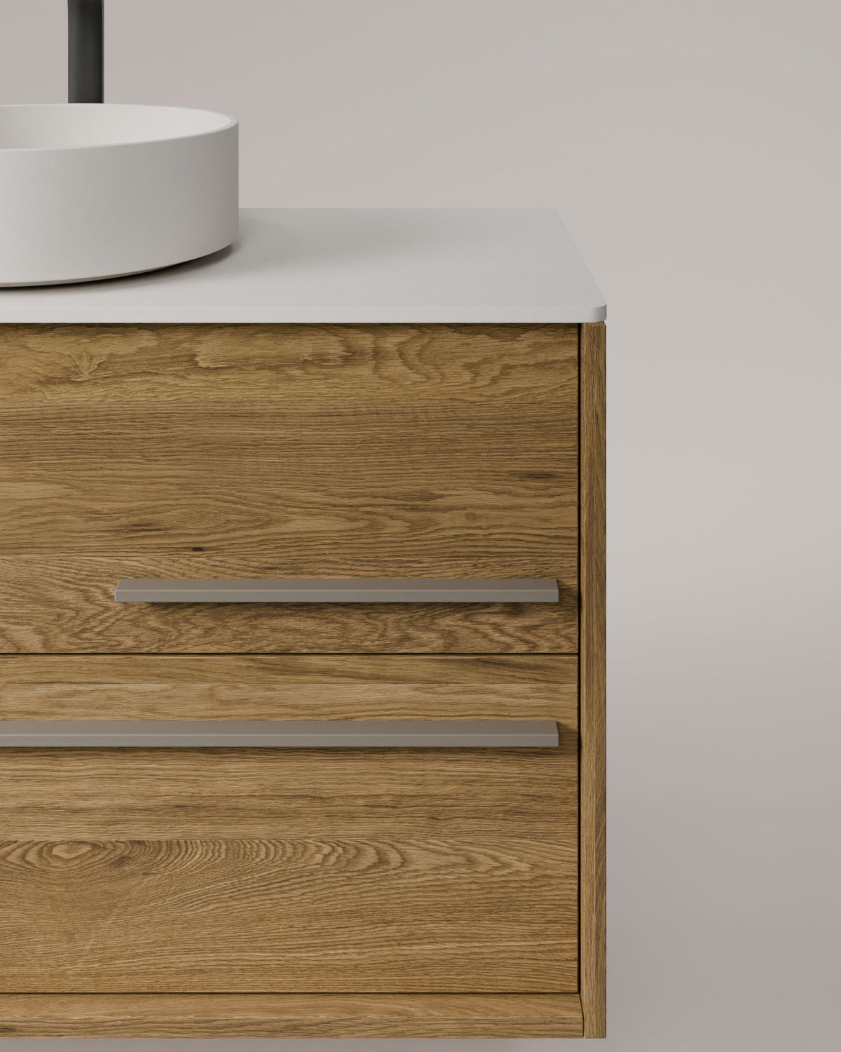 Marel 4 cajones Doble seno Roble Natural Cuarzo – con encimera Blanco, vista de detalle