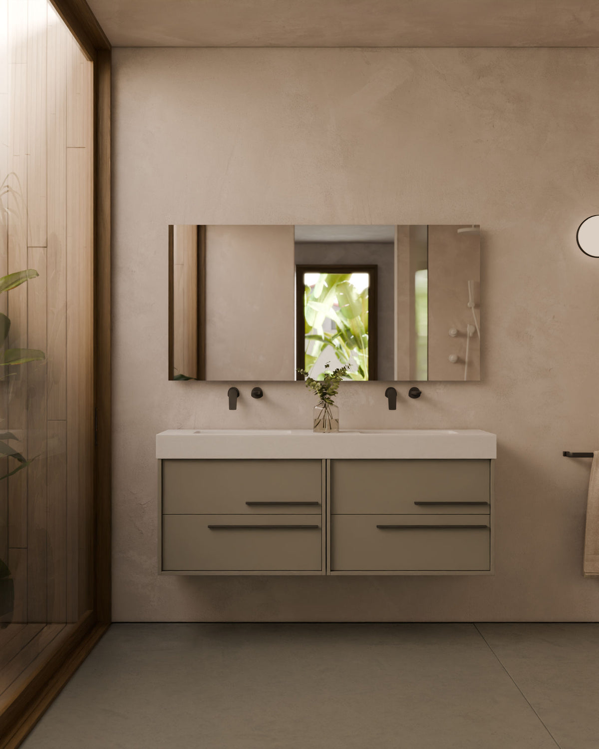 Marel 4 cajones Doble seno Cuarzo Grafito – con lavabo integrado Toren Blanco, Faldón 10 cm, sin agujero de grifo, vista frontal