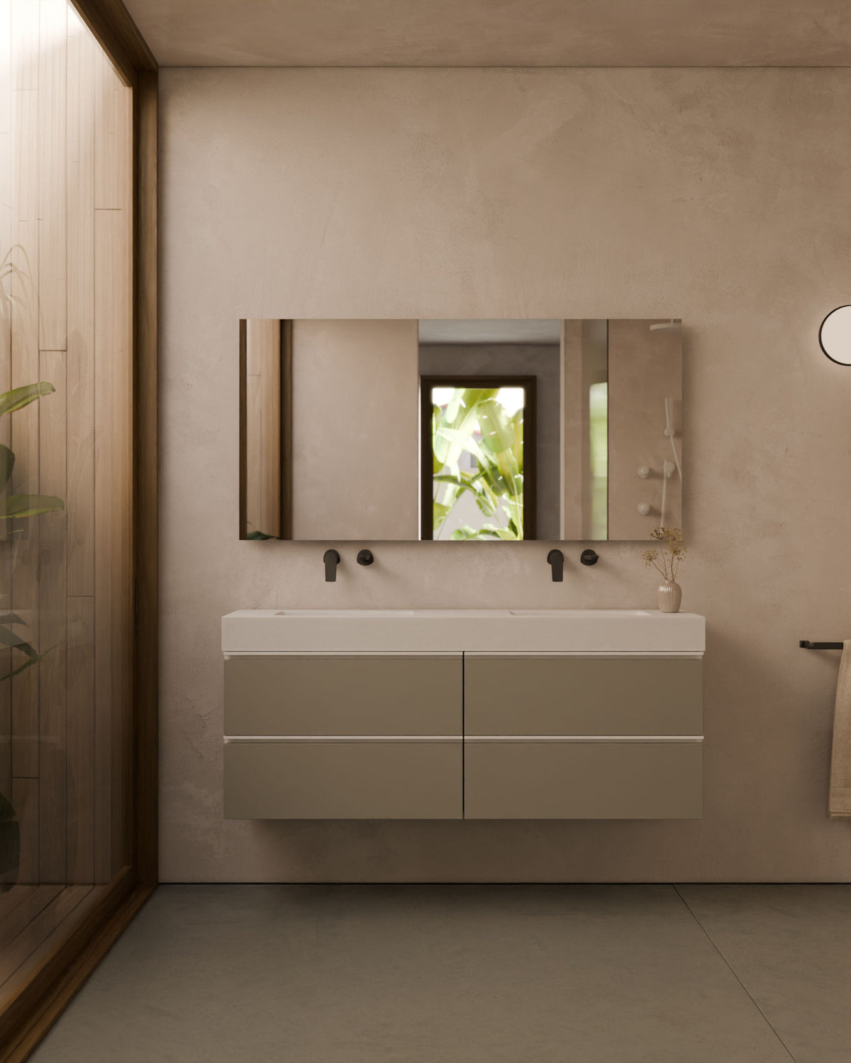 Ronda 4 cajones Doble seno Cuarzo Blanco – con lavabo integrado Toren Blanco, Faldón 10 cm, sin agujero de grifo, vista frontal