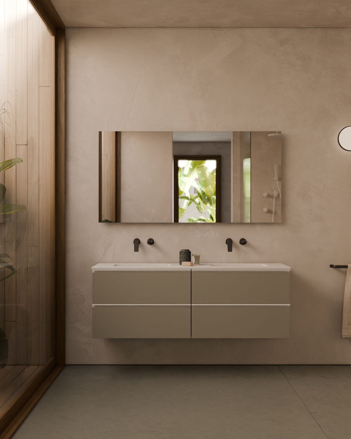 Ronda 4 cajones Doble seno Cuarzo Blanco – con lavabo integrado Toren Blanco, Faldón 2 cm, sin agujero de grifo, vista frontal