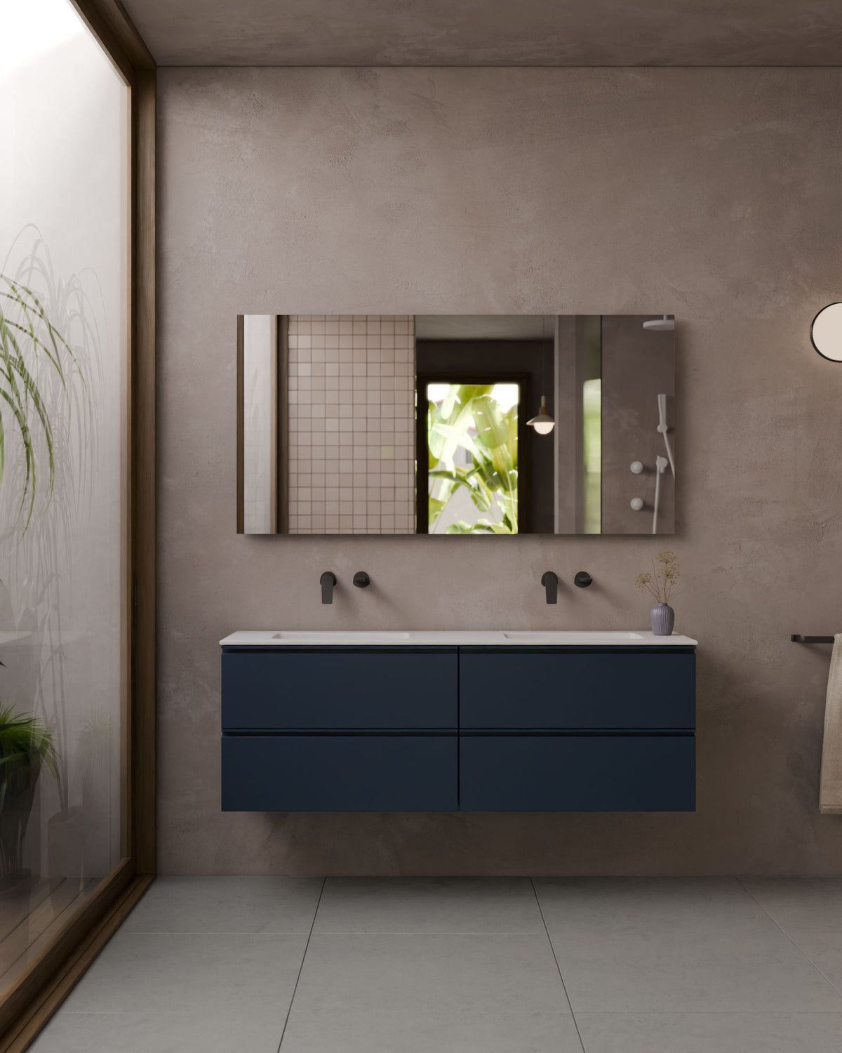 Ronda 4 cajones Doble seno Zafiro Zafiro – con lavabo integrado Toren Blanco, Faldón 2 cm, sin agujero de grifo, vista frontal
