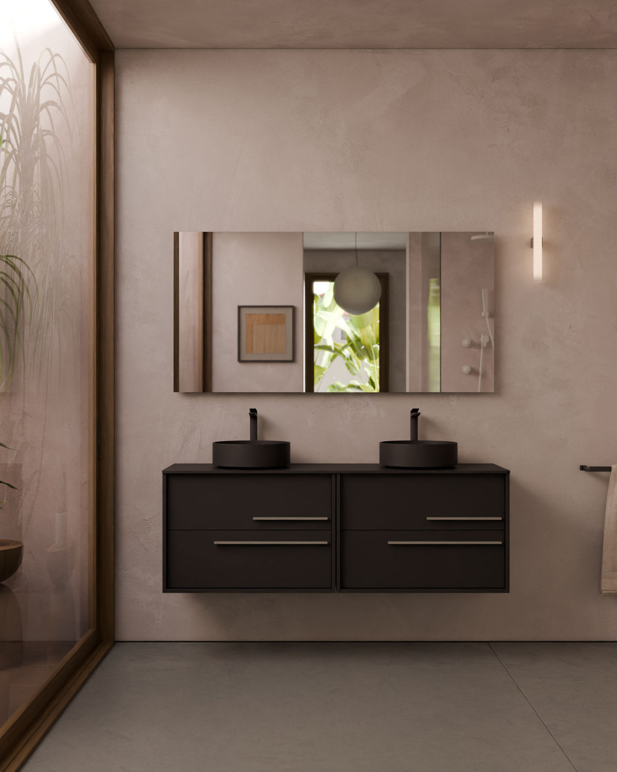 Marel 4 tiroirs Double vasque Noir Quartz – avec plan de travail Noir, vue de face