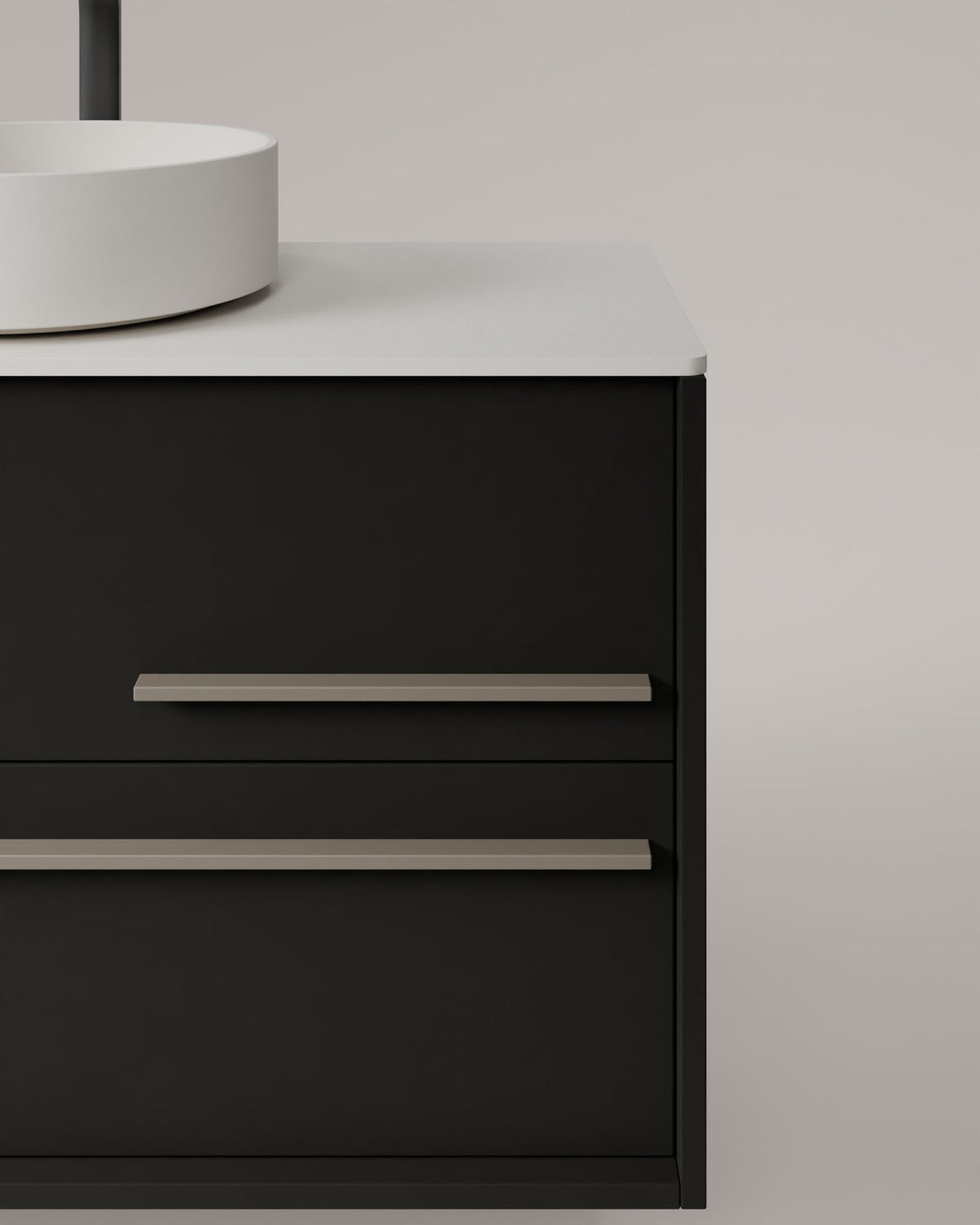 Marel 4 tiroirs Double vasque Noir Quartz – avec plan de travail Blanc, vue de détail