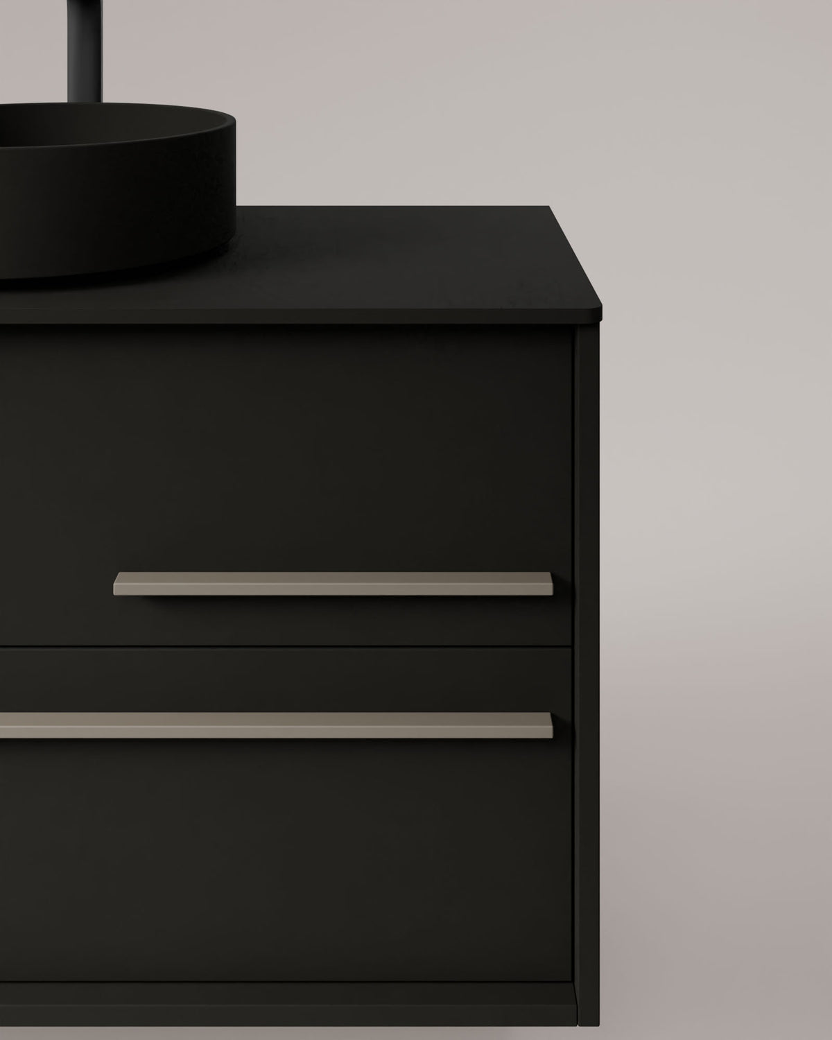 Marel 4 tiroirs Double vasque Noir Quartz – avec plan de travail Noir, vue de détail