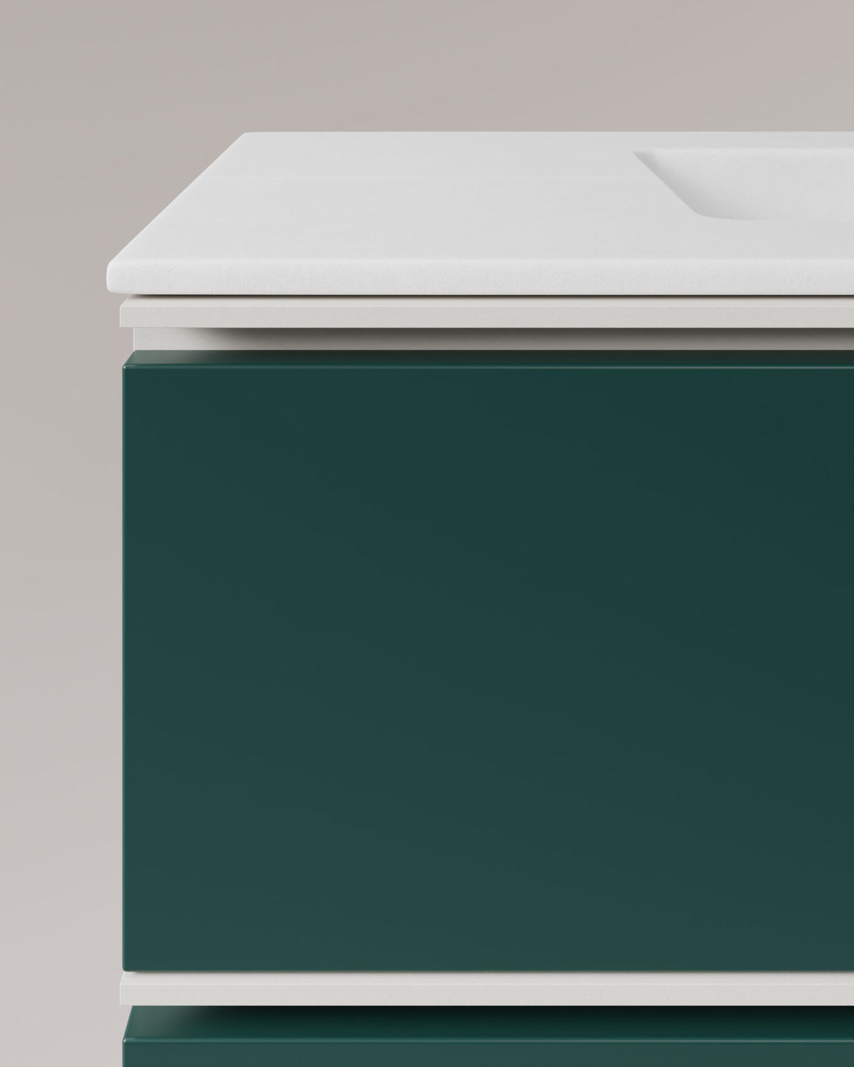 Ronda 4 tiroirs Double vasque Emeraude Blanc – avec plan vasque Toren Blanc, Tablier 2 cm, sans trou de robinet, vue de détail