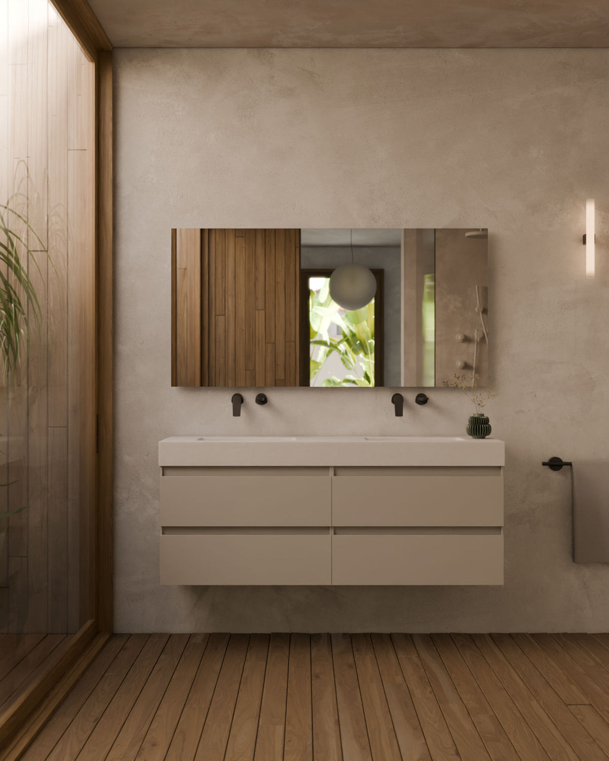 Zuri 4 cajones Doble seno Topo – con lavabo integrado Toren Blanco, Faldón 10 cm, sin agujero de grifo, vista frontal