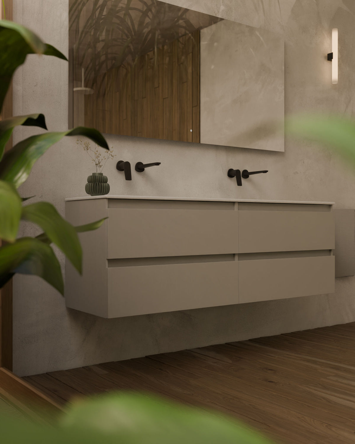 Zuri 4 cajones Doble seno Topo – con lavabo integrado Toren Blanco, Faldón 2 cm, sin agujero de grifo, primer plano