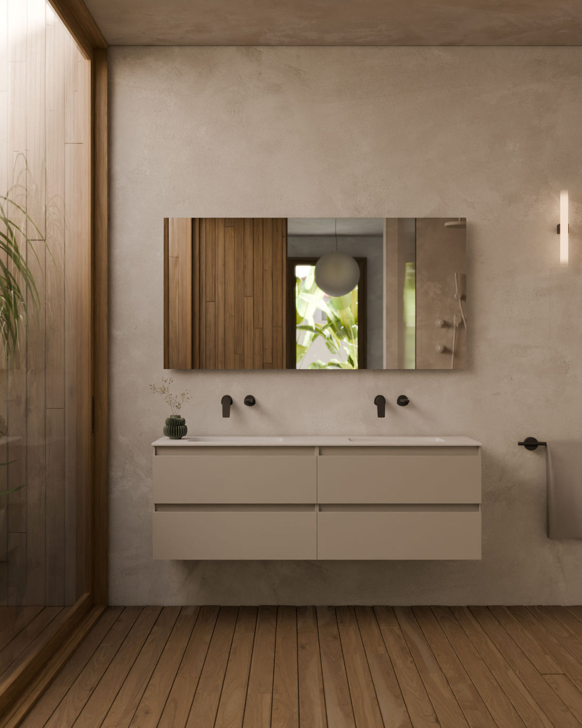 Zuri 4 cajones Doble seno Topo – con lavabo integrado Toren Blanco, Faldón 2 cm, sin agujero de grifo, vista frontal