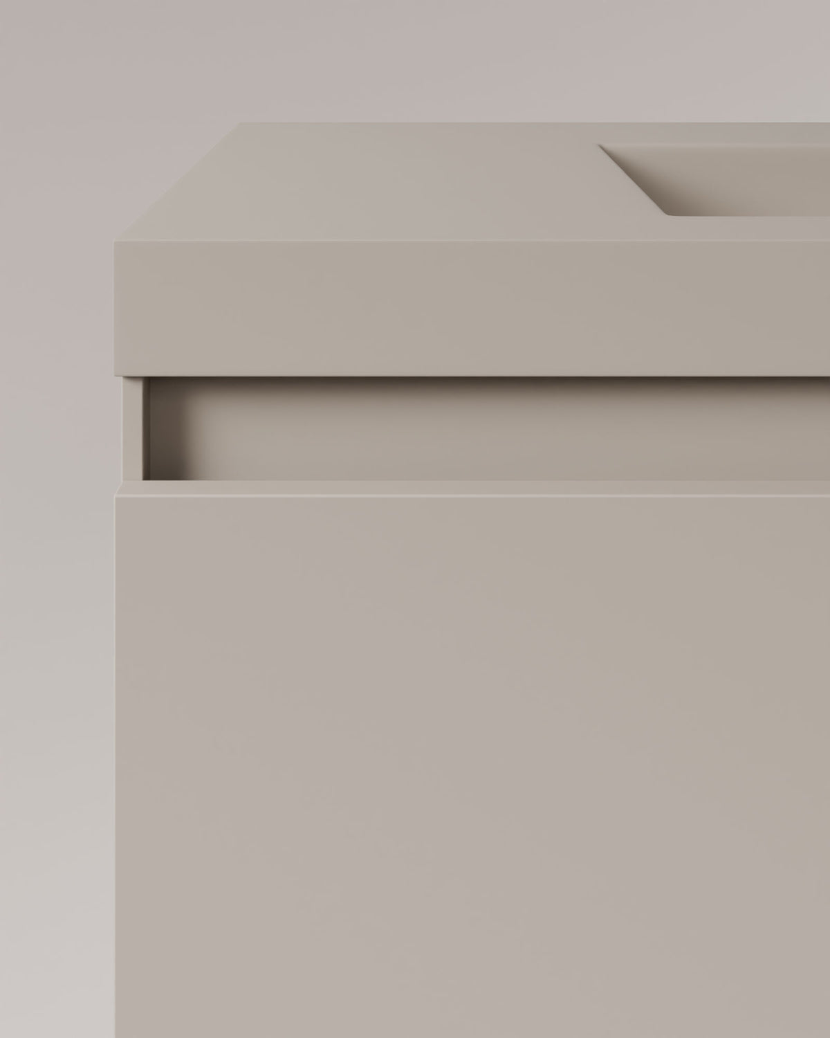 Zuri 4 Schubladen Doppelbecken Taupe – mit Möbelwaschtisch Ardelia Taupe, Schürze 6 cm, Detailansicht