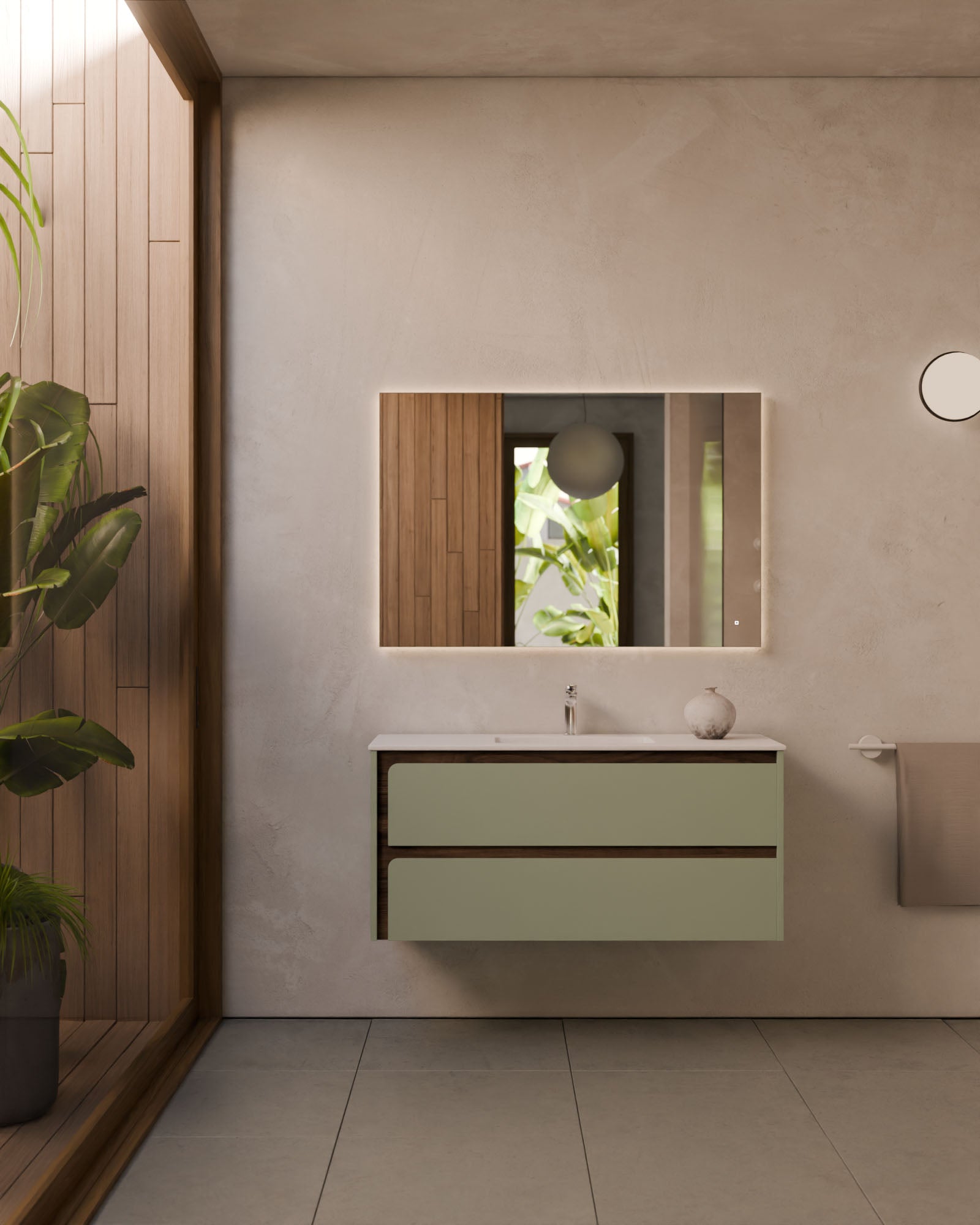 Indico 2 Schubladen Kitami-Grun Nussbaum