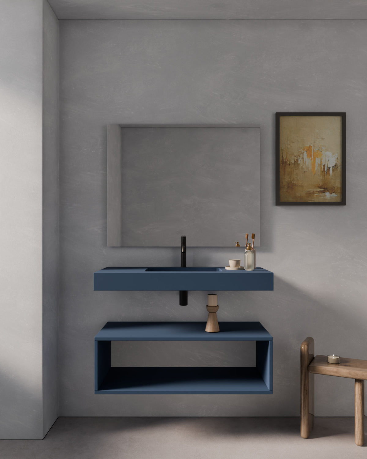 Viala lavabo suspendido cuadrado Azul Brisa 1 seno – Faldón 10 cm, con agujero de grifo, vista frontal