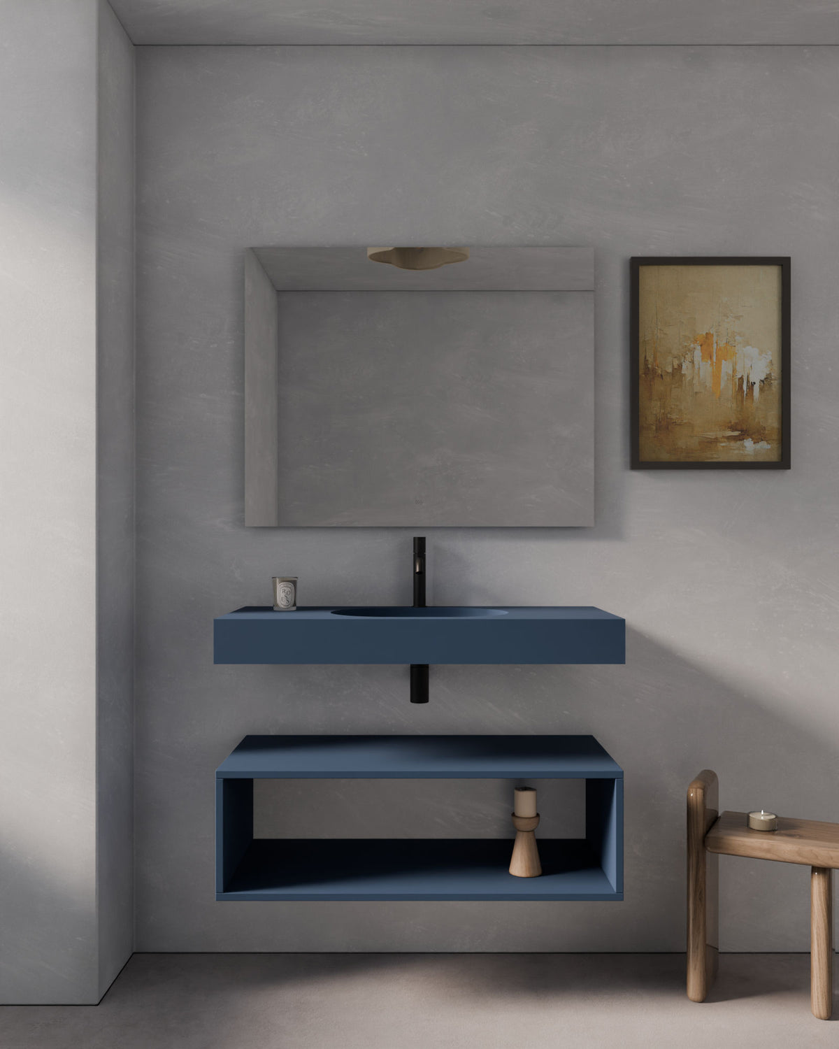 Aris lavabo mural ovale Bleu Brise simple vasque
