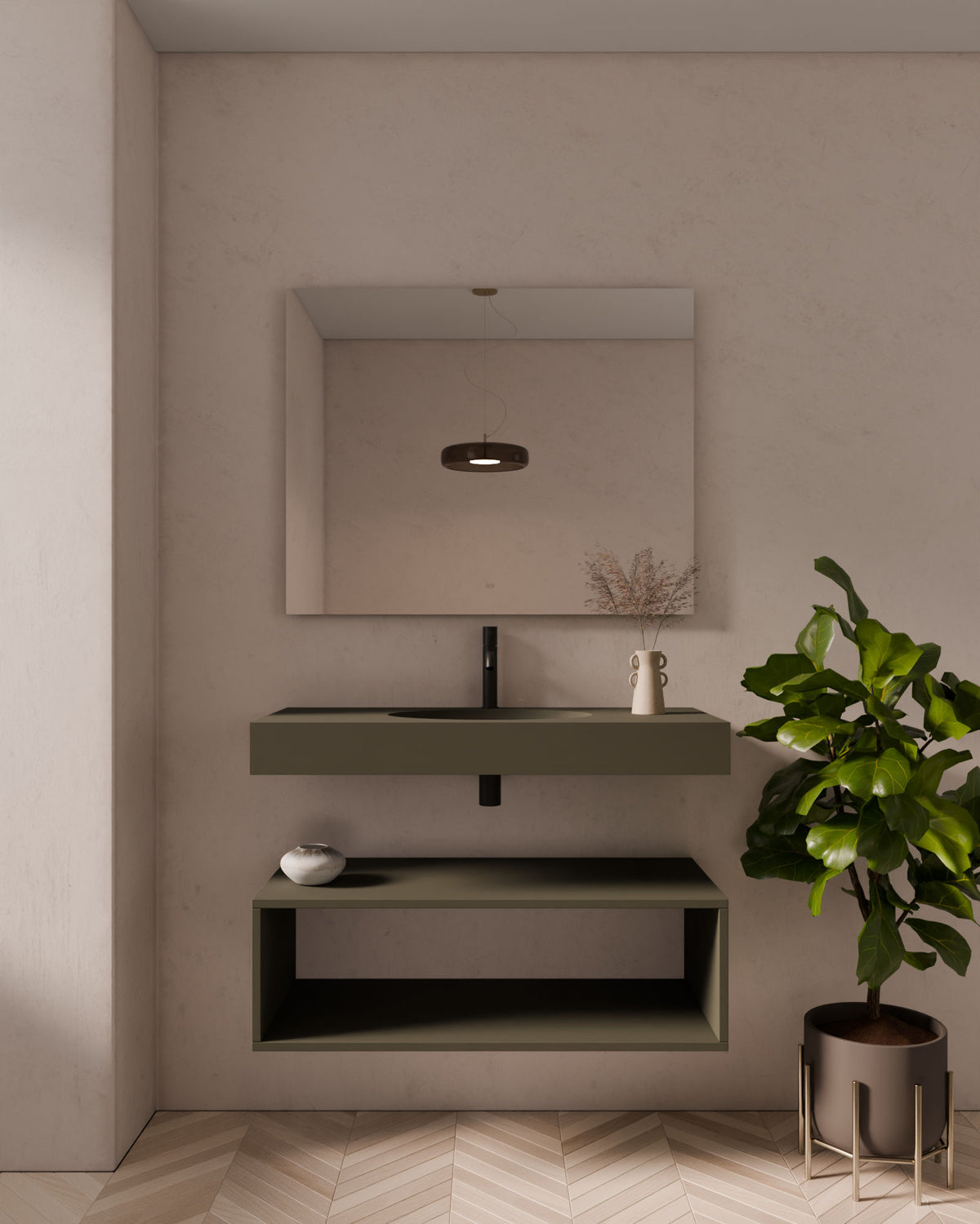 Liva lavabo suspendido ovalado Fango 1 seno – Faldón 10 cm, con agujero de grifo, vista frontal