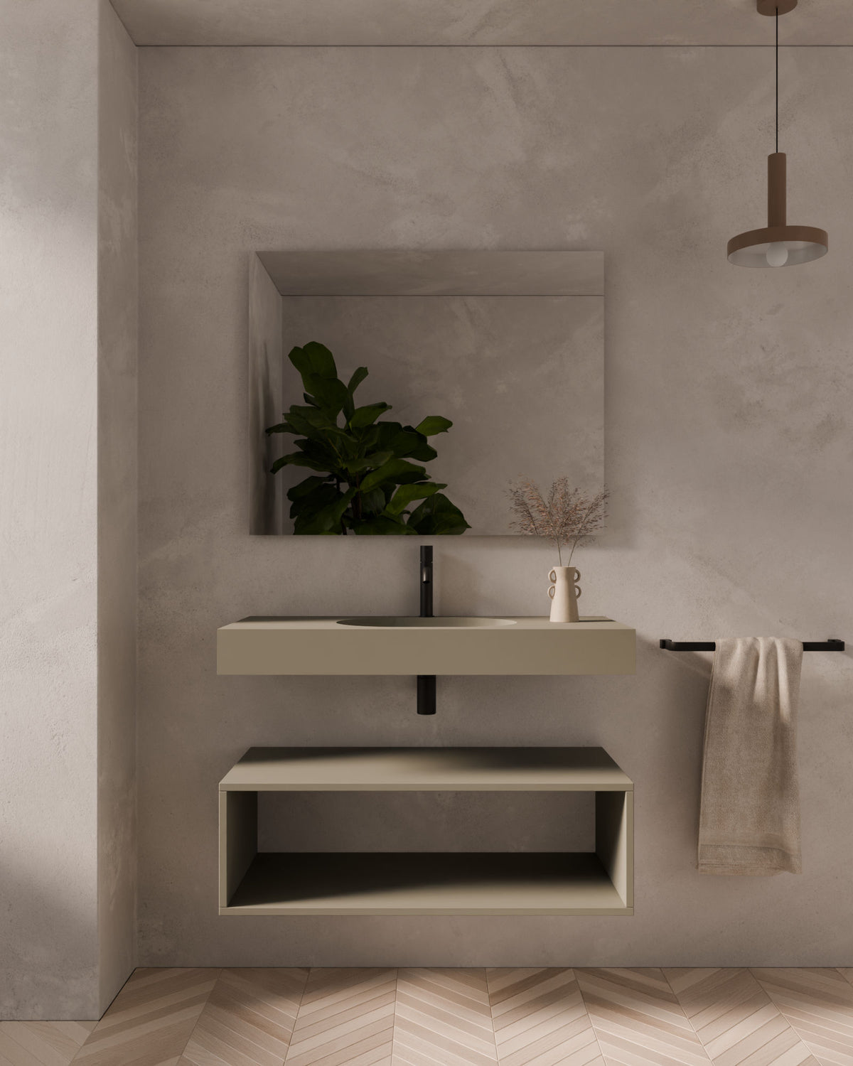 Aris lavabo mural ovale Taupe à vasque simple
